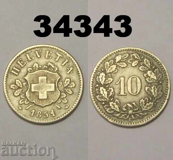 Switzerland 10 rappen 1851 Rare