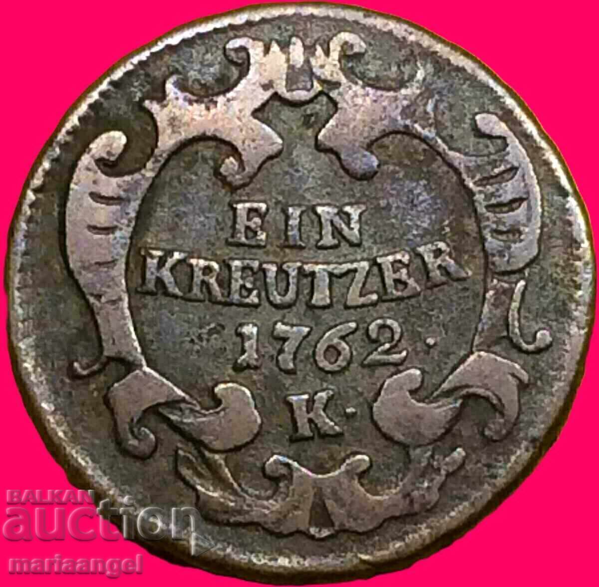 Австрия 1 кройцер 1762 К - Кремниц 10,34г 22мм Мария Терезия - 7