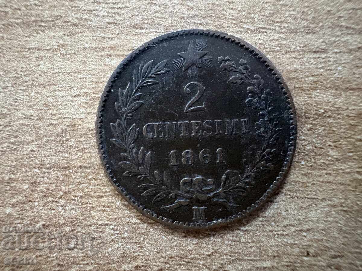 Italia - 2 centesimi (1861) - M