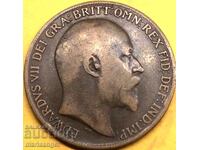 Marea Britanie 1 penny 1910 Edward VII - destul de rară