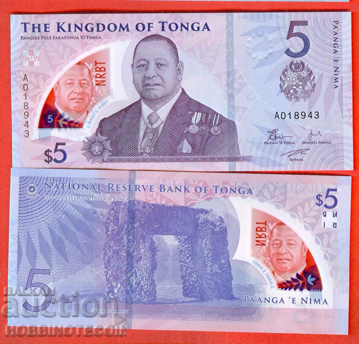 TONGA 5 Pa'anga emisiune 2024 NOUĂ UNC POLIMER
