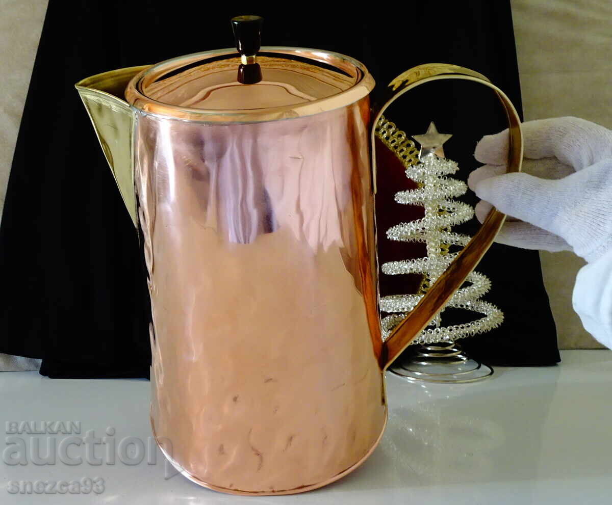 Cană din cupru cu capac, cupru roșu pur, 5 l, ștanțată