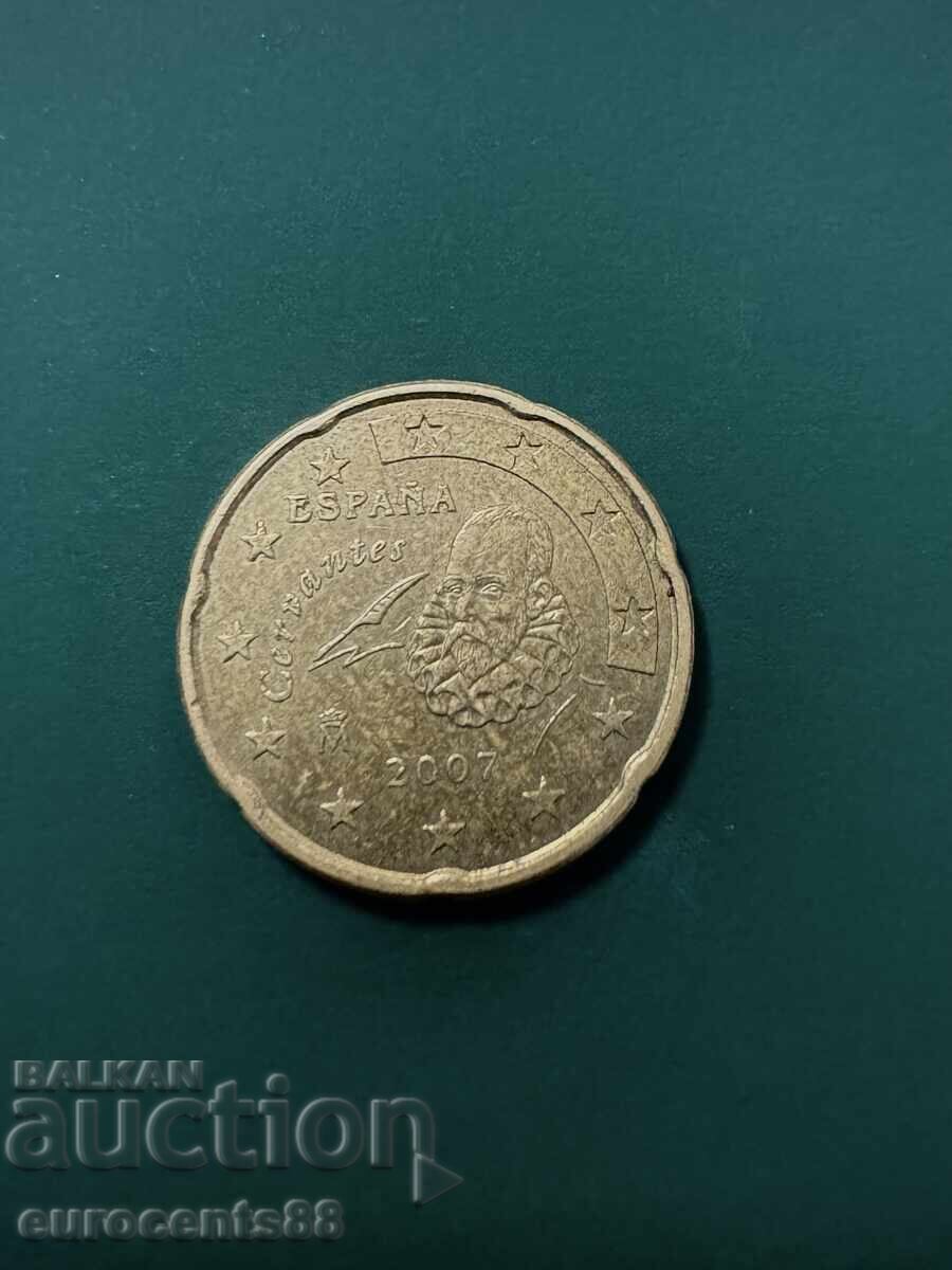 Aceasta este o monedă spaniolă de 20 eurocenți din 2007, înfățișând