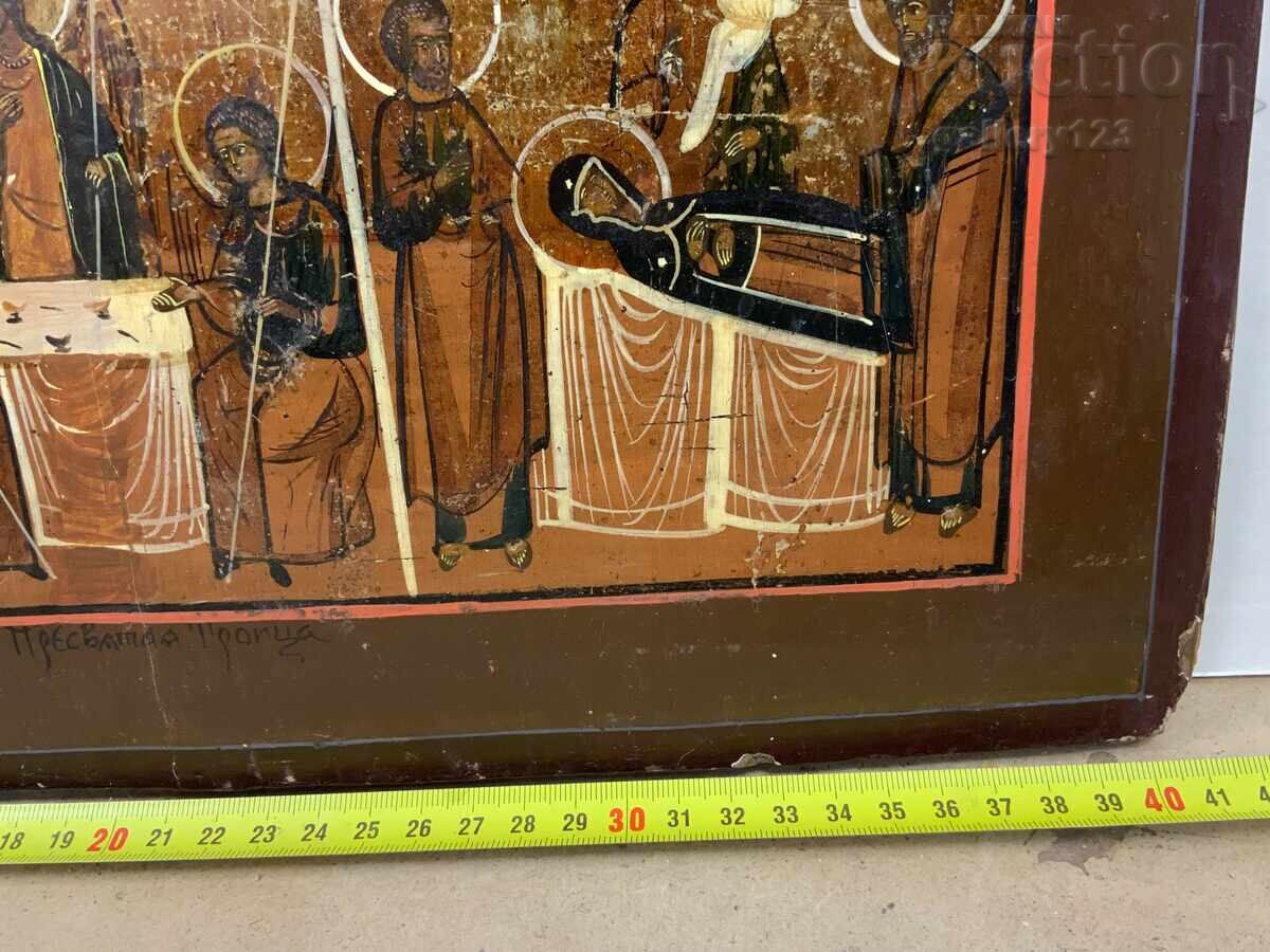 Icoană rusească veche, mare, pictată, de sărbătoare - 48/40 cm - 5 Icoană rusească veche, mare, pictată, de sărbătoare - 48/40 cm - 5