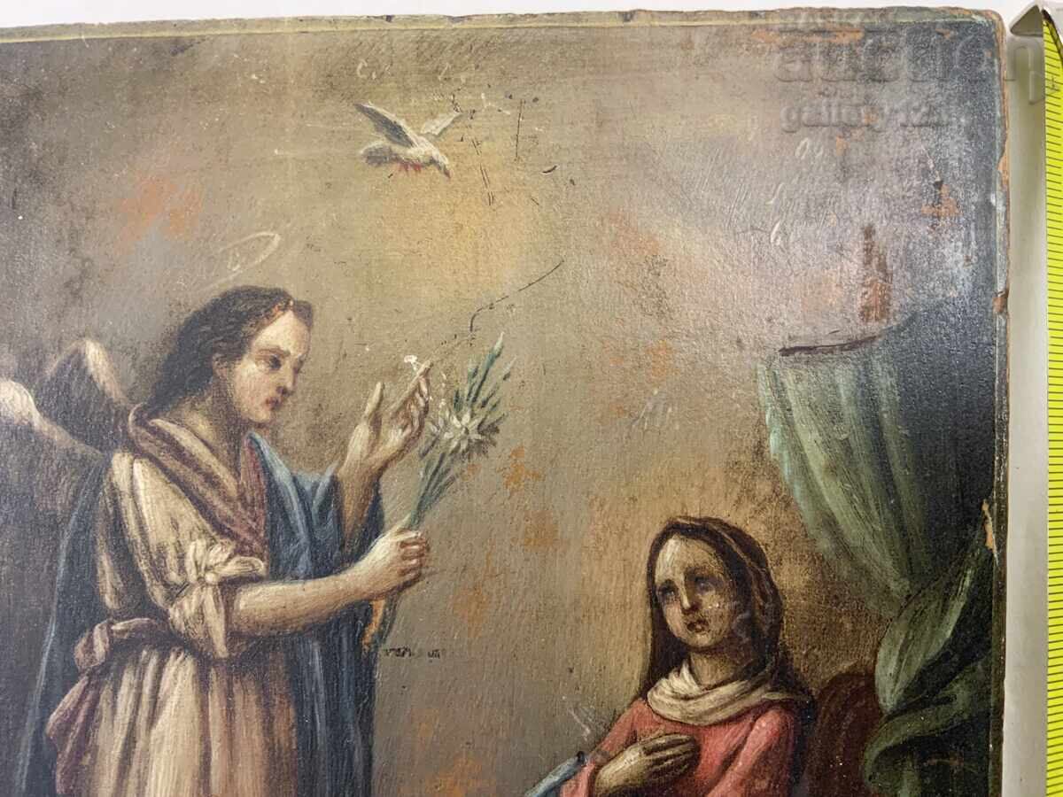 Rusia țaristă, icoană veche pictată, Bunavestire cu preț € 0.95 | 1.86 BGN