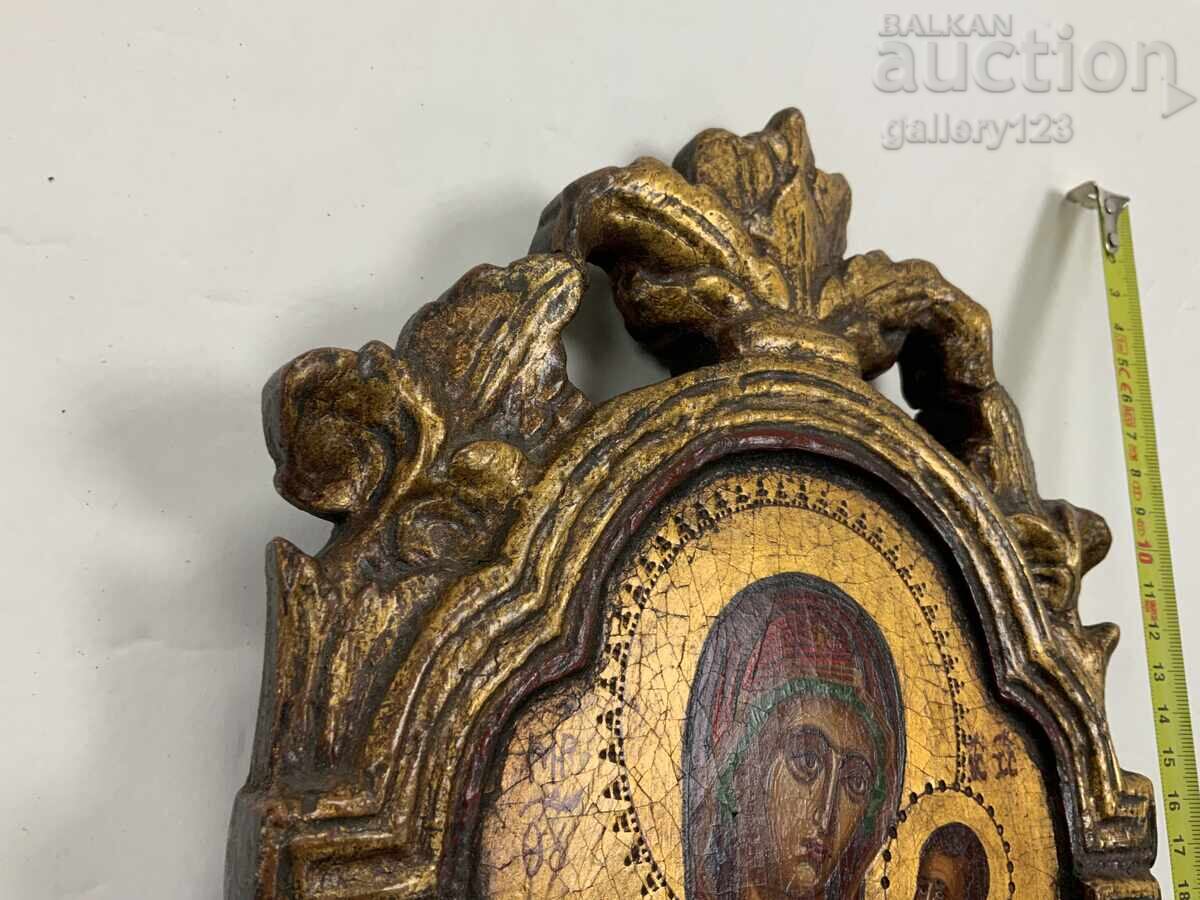 Painted Greek icon wood carving gilding egg tempera - 5