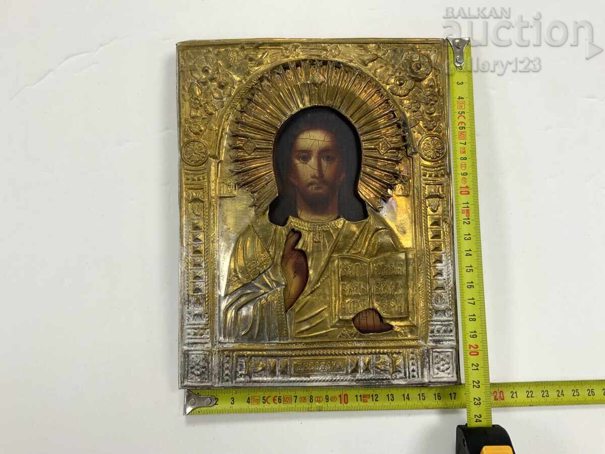 Царска Русия рисувана лаково маслена с обков позлата Христос с цена € 155.00 | 303.15 лв.