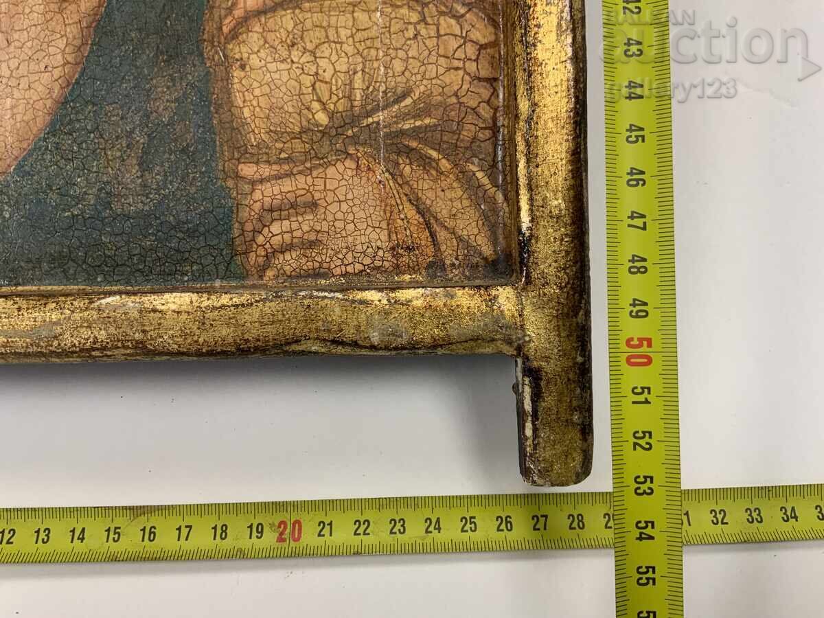 Icoană catolică veche-50/28 placă hârtie serigrafie aurire - 5