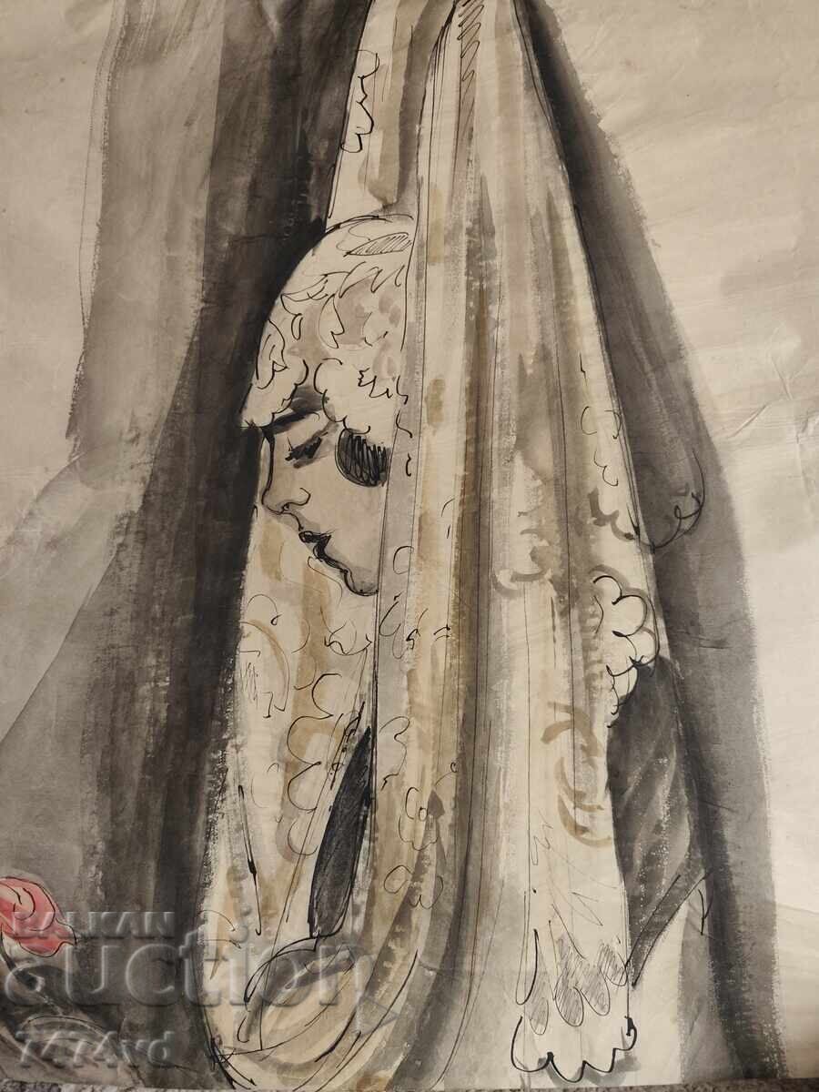 Σπάνια συλλεκτική υδατογραφία του 1954 - Ατελιέ Σαρλότ Γκαρντέλ! με τιμή € 400.00 | 782.33 BGN