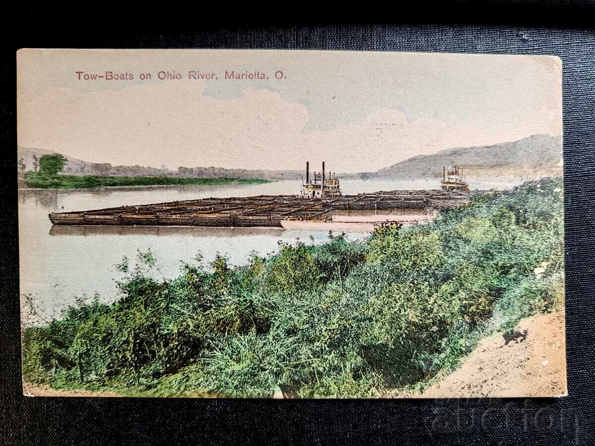 SUA. Carte poștală vintage înfățișând râul Ohio în apropiere
