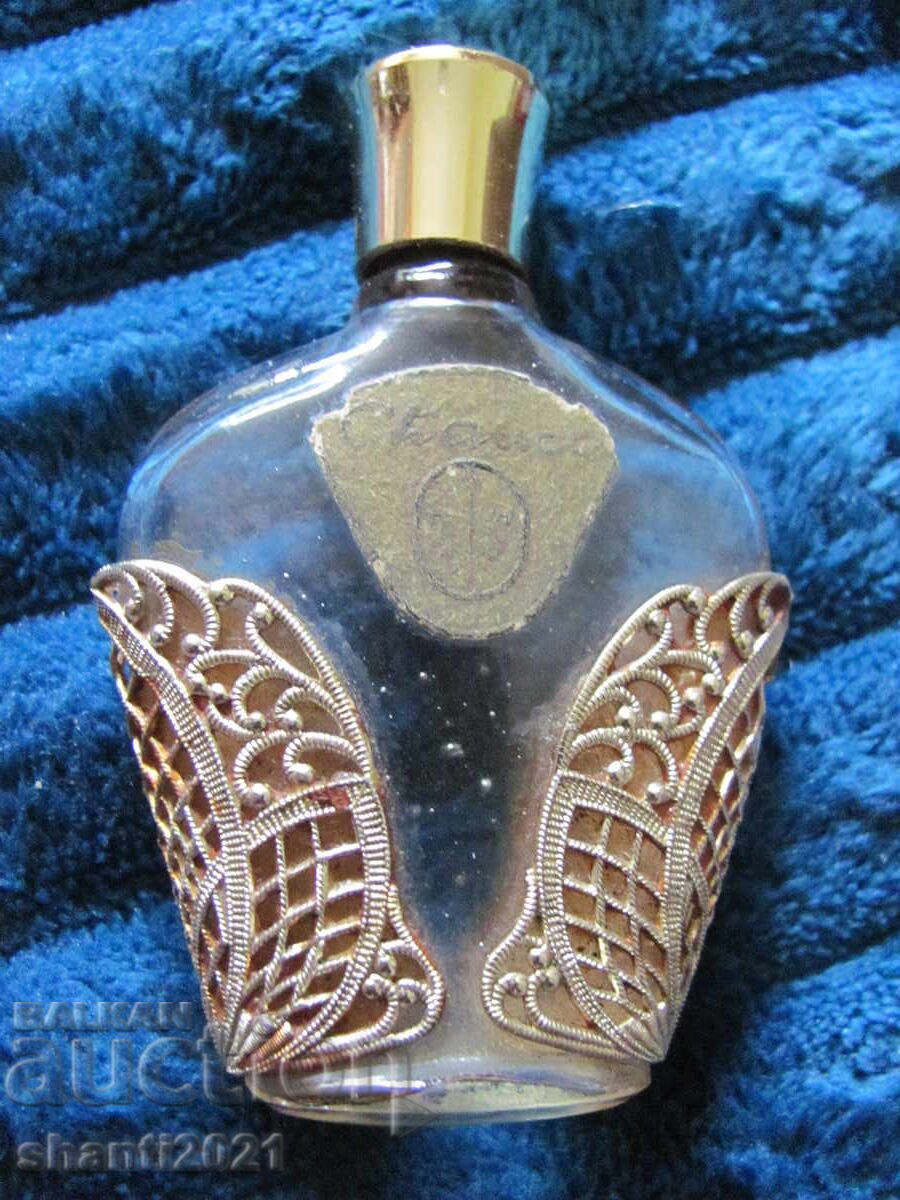 Frumoasă sticluță veche de parfum, montură metalică - 6