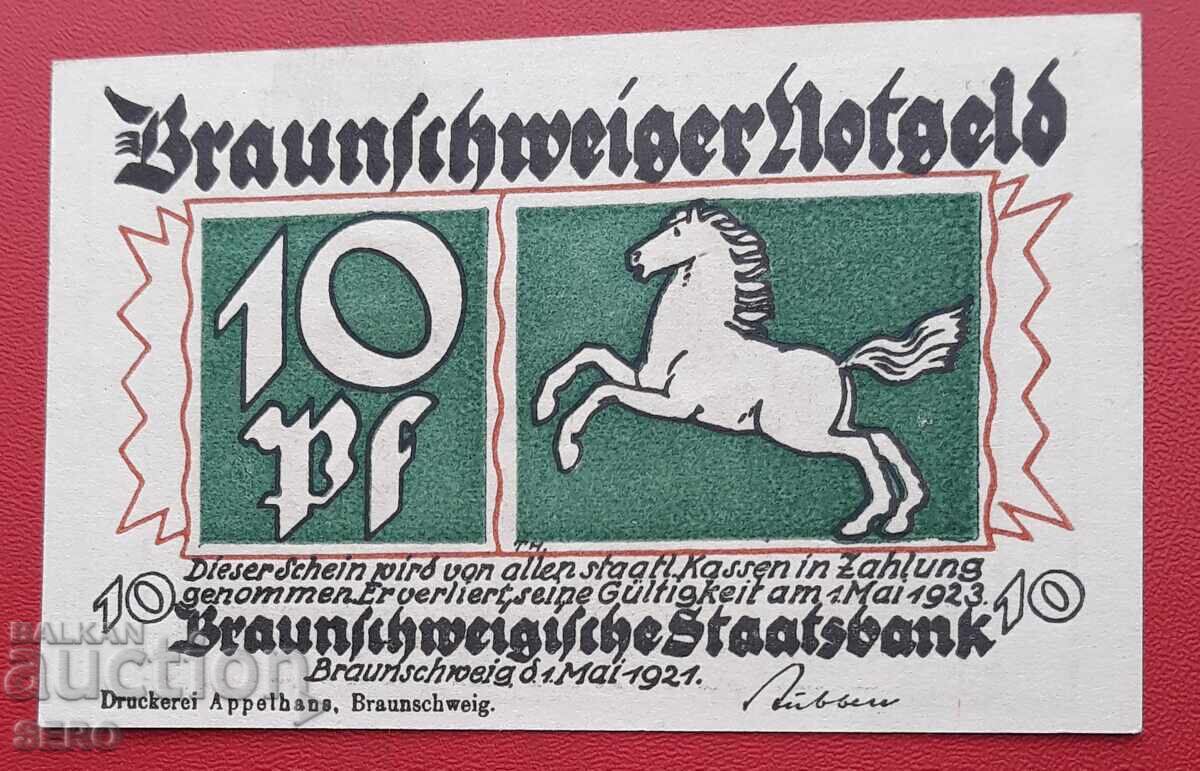 Bancnota-Germania-Braunschweig-10 Pfennig 1921 Bancnota-Germania-Braunschweig-10 Pfennig 1921