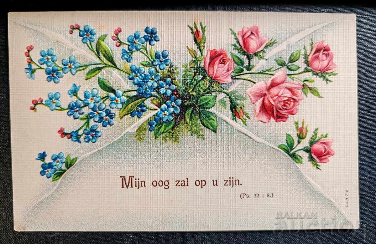 Germania. Carte poștală veche cu ilustrație florală, înfățișând