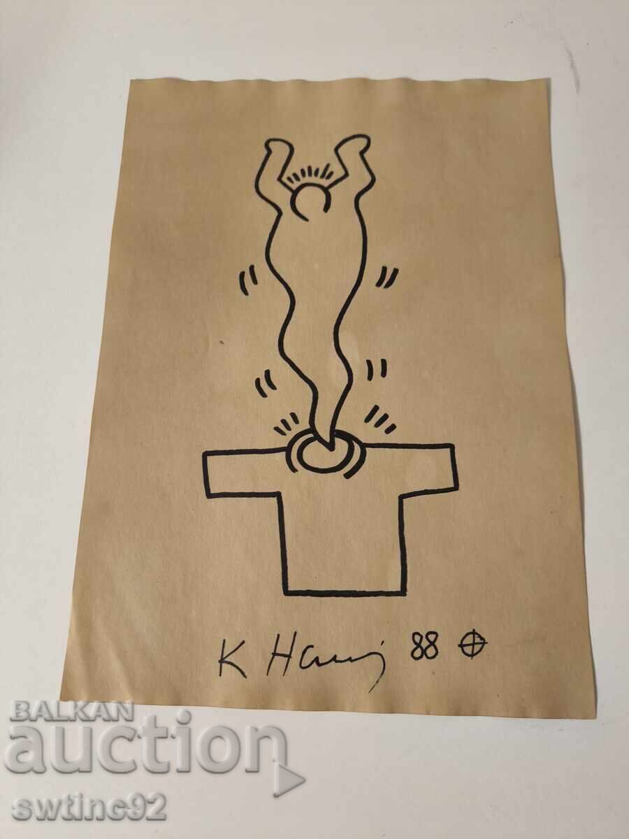 Desen cu omuleț care iese dintr-un tricou cu marker, artist american