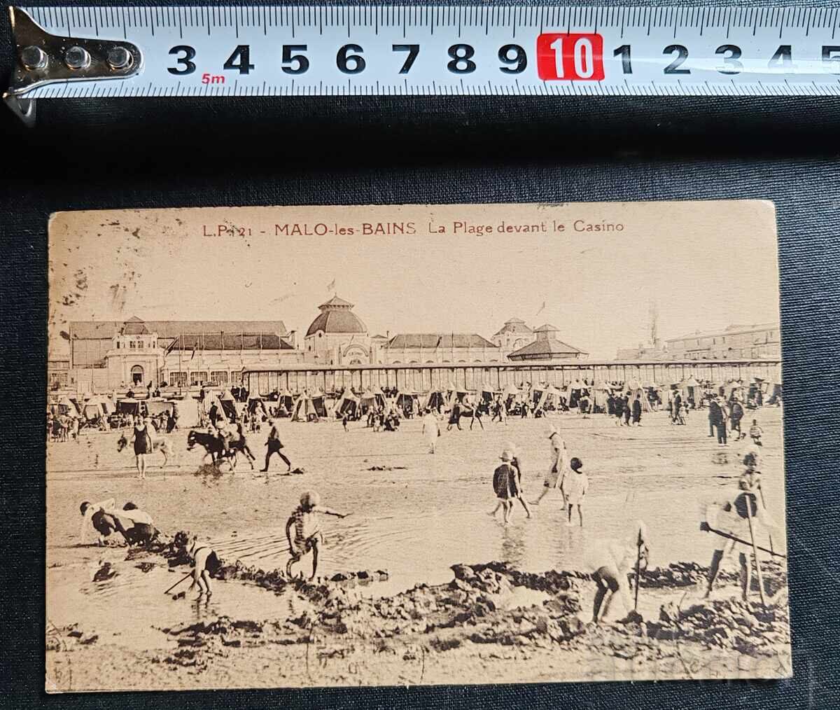 Carte poștală veche care înfățișează plaja și cazinoul din Malo-les-Bains cu preț € 4.25 | 8.31 BGN Carte poștală veche care înfățișează plaja și cazinoul din Malo-les-Bains cu preț € 4.25 | 8.31 BGN