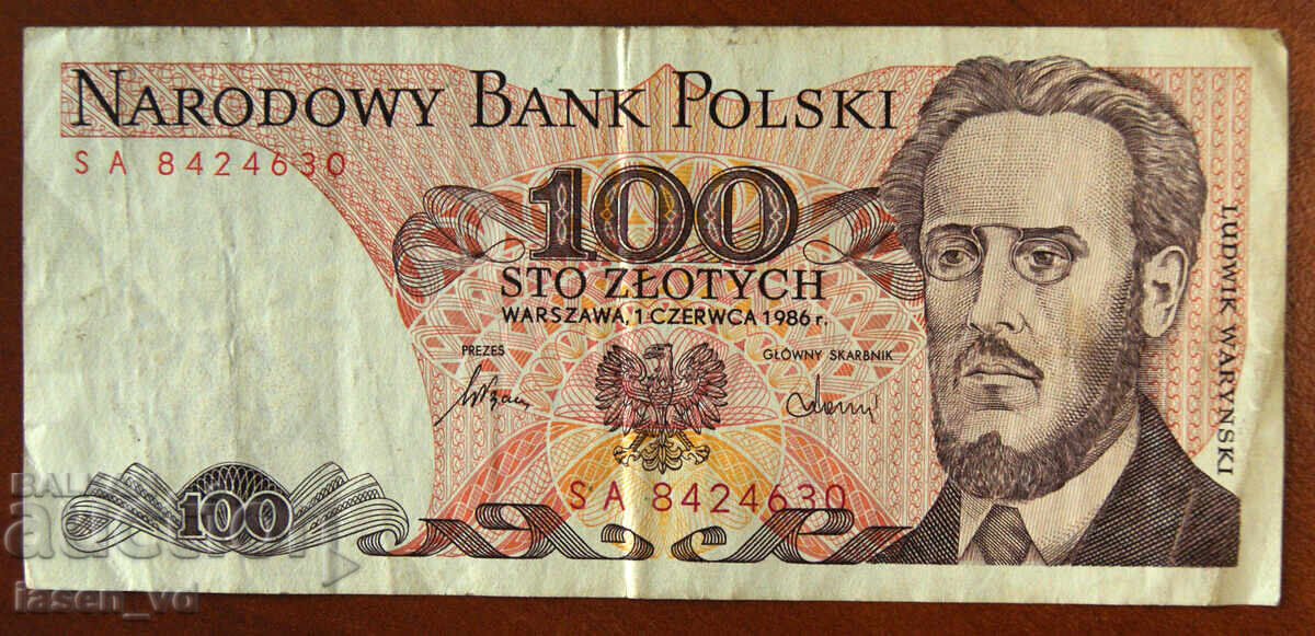 100 ζλότι, Πολωνία, 1986