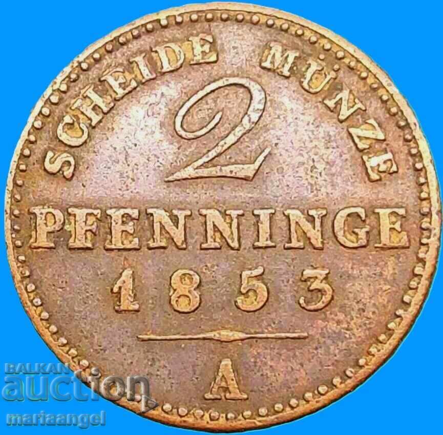 Auction 2 Pfennig 1853 Prussia Germany copper coin Auction 2 Pfennig 1853 Prussia Germany copper coin