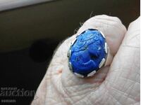 inel vechi unic din argint cu camee din lapis lazuli