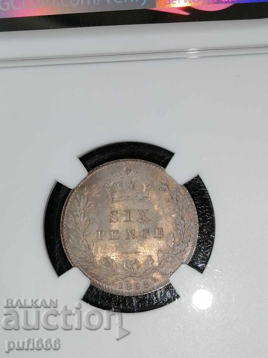 Auction  6 pence 1893 MS63