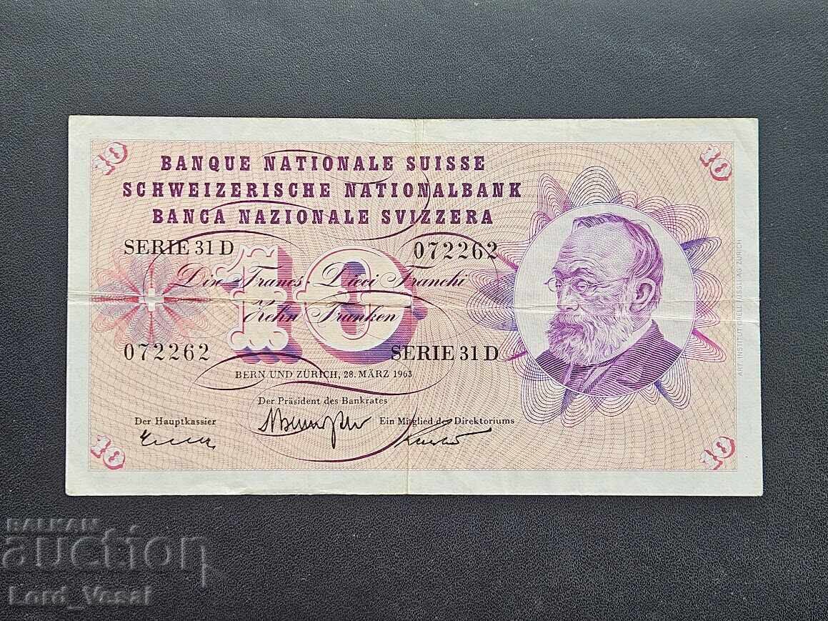 Elveția 10 Franci 1963 VF