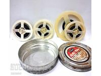Metal film canister + 4 rolls of film (USSR) – D 19 cm / H 5