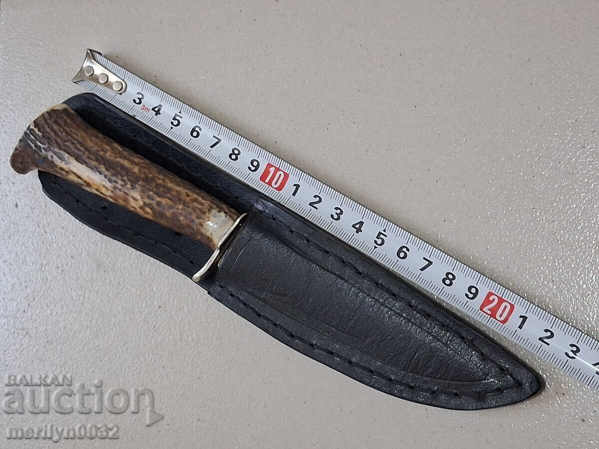 Auction  Hunting knife with sheath deer antler handle