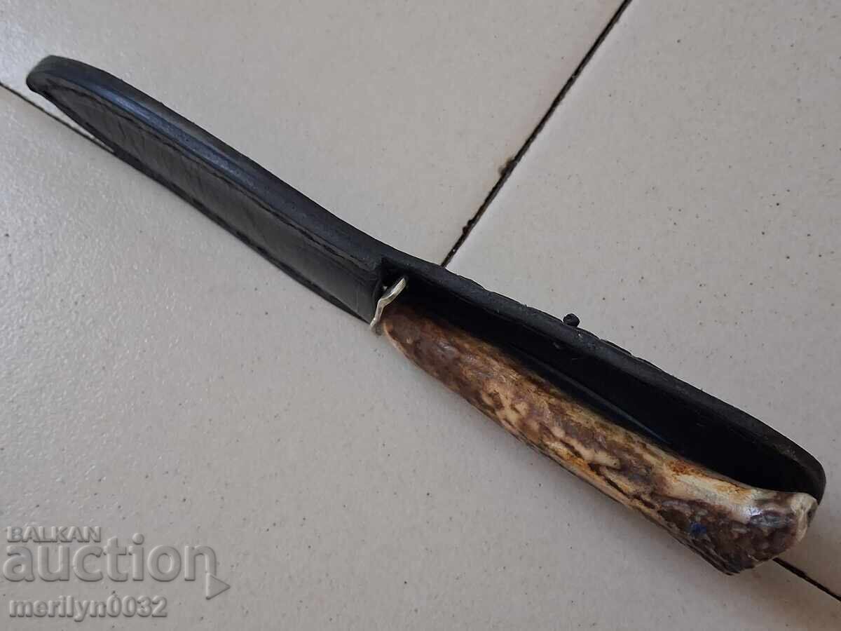 Hunting knife with sheath deer antler handle - 5