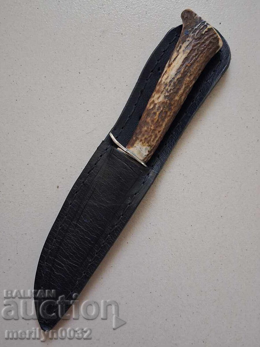 Hunting knife with sheath deer antler handle - 7