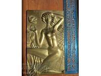 Mare 21/12 cm relief metalic, sculptură, plachetă basorelief leu