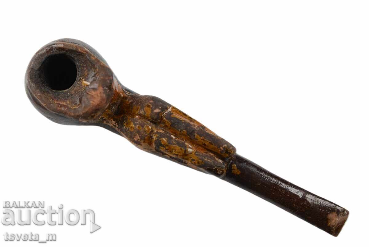 Pipă veche din lemn cu sculptură manuală - 5