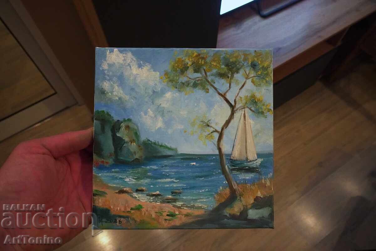 Pictură în ulei-Ulei-Peisaj marin-Vară grecească-A. Yordanov - 6