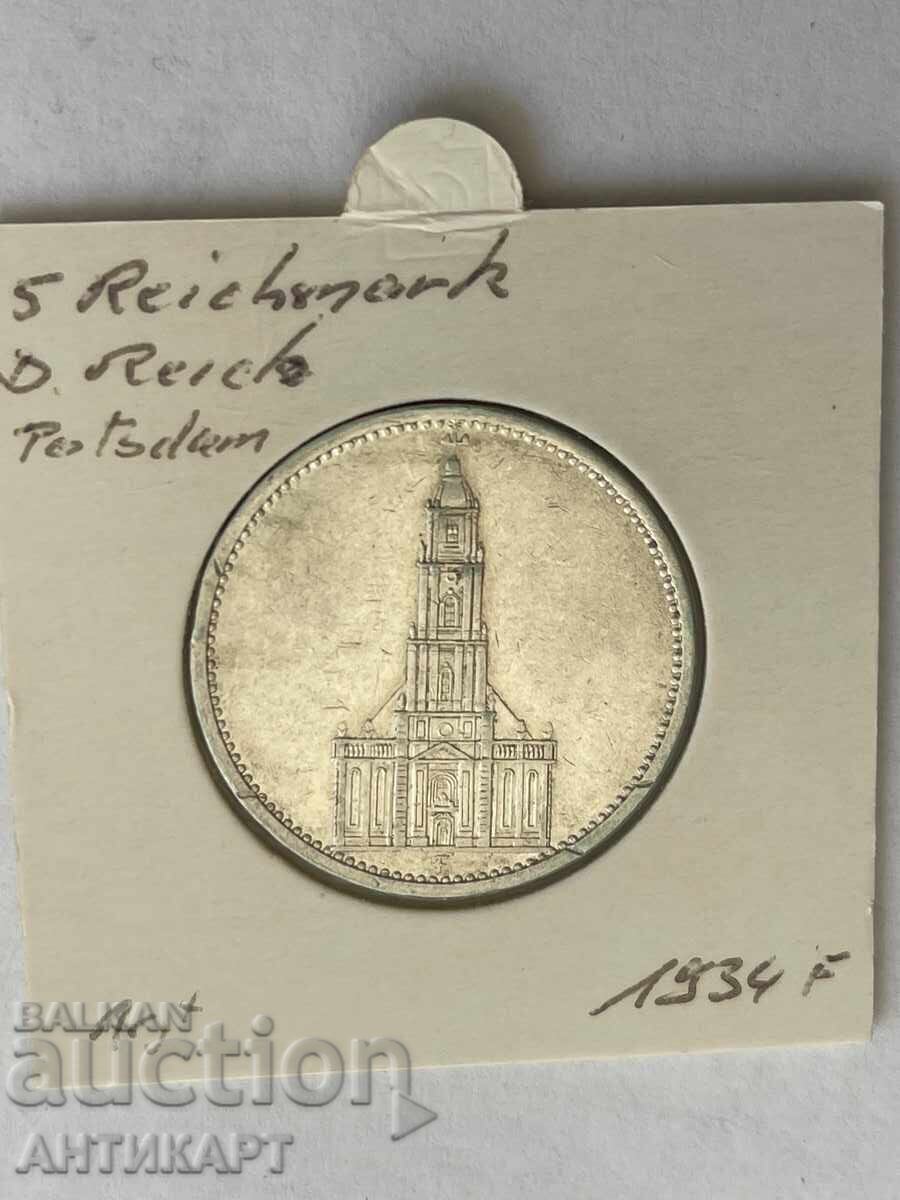 сребърна монета 5 марки reichsmark сребро 1934 Германия с цена € 32.00 | 62.59 лв.