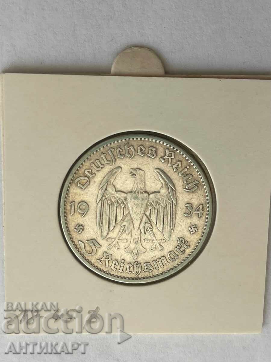monedă de argint 5 mărci reichsmark argint 1934 J Germania cu preț € 36.00 | 70.41 BGN monedă de argint 5 mărci reichsmark argint 1934 J Germania cu preț € 36.00 | 70.41 BGN
