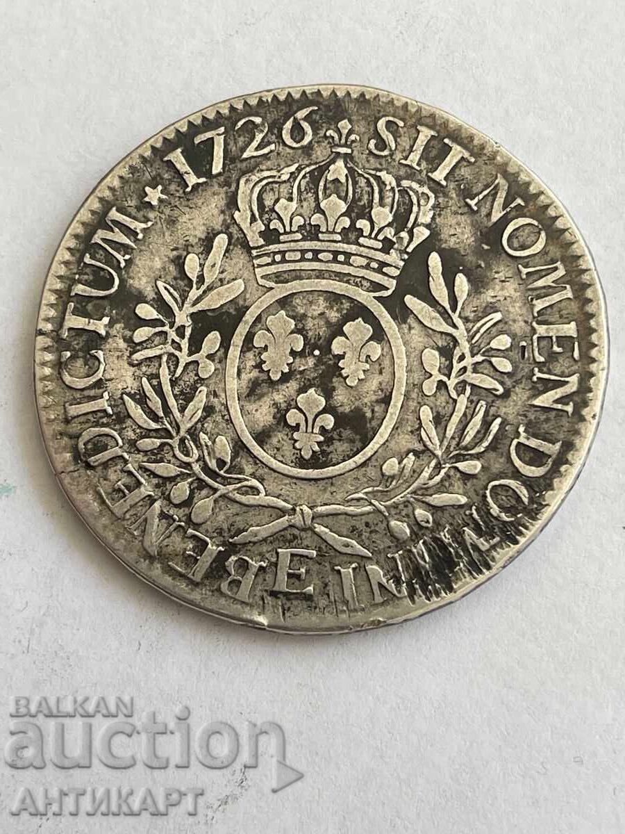 Franța monedă de argint 1 ecu argint 1726 Ludovic al XV-lea
