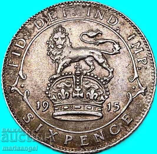 Licitație 6 pence 1915 Marea Britanie George V argint Licitație 6 pence 1915 Marea Britanie George V argint