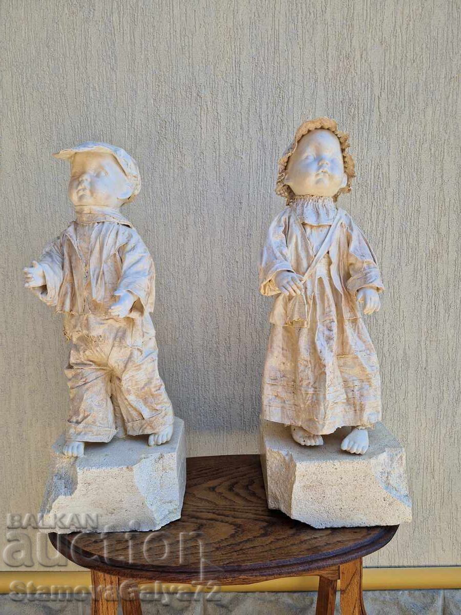 Pair of Unique Antique French Papier-Mâché Figures