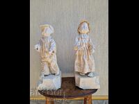 Pereche de figurine franceze antice unice din papier-mâché