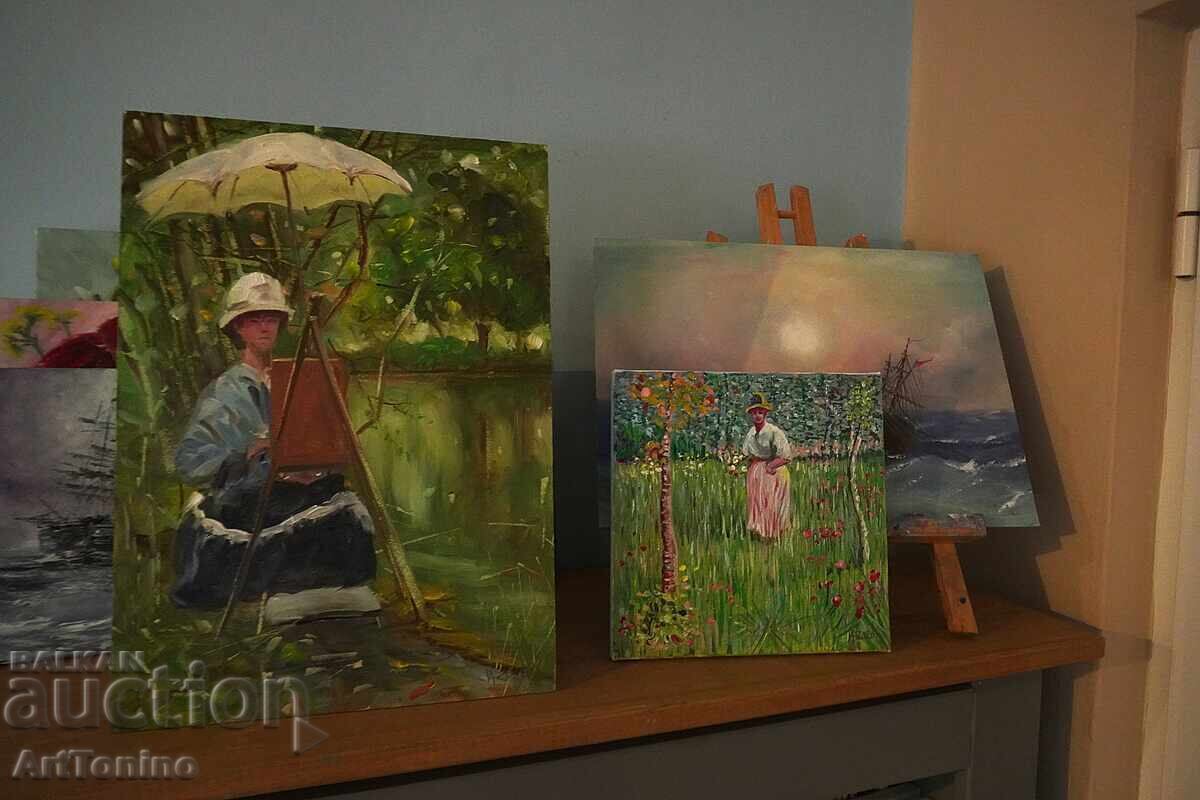 Livrarea Pictură în ulei - Femeie plimbându-se într-o grădină - după Van Gogh - A.I