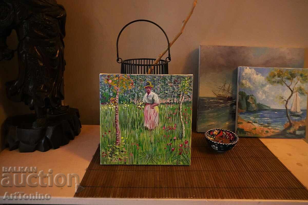 Pictură în ulei - Femeie plimbându-se într-o grădină - după Van Gogh - A.I - 5