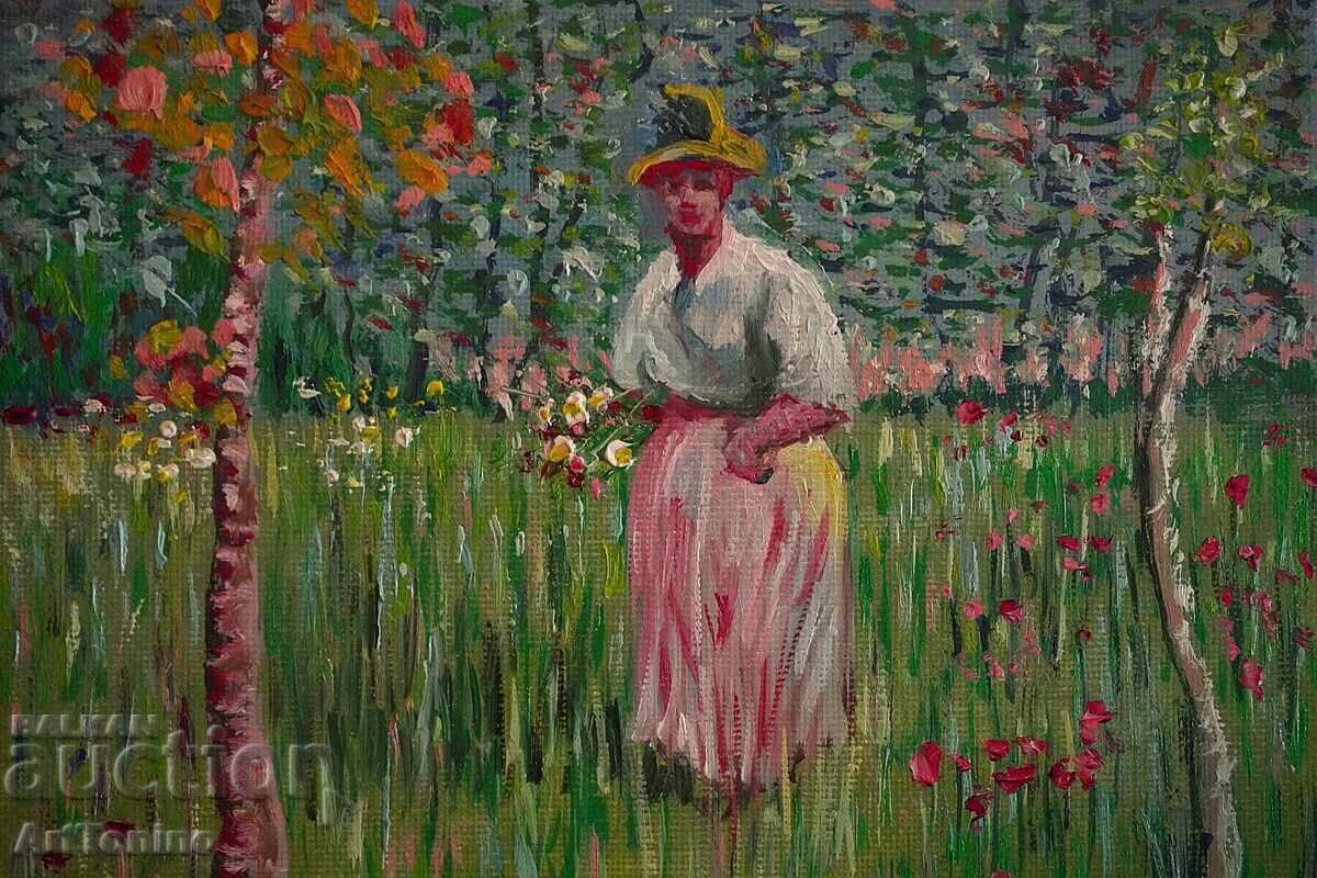 Pictură în ulei - Femeie plimbându-se într-o grădină - după Van Gogh - A.I - 7