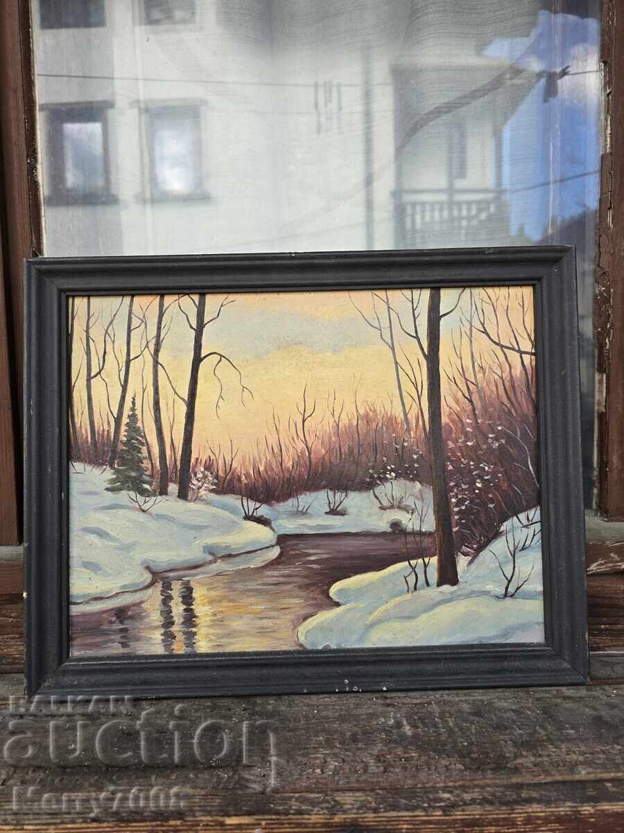 For sale: oil painting depicting a winter landscape!