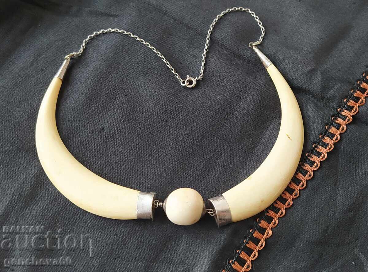 Antique Art Deco style necklace - ivory, silver - 5