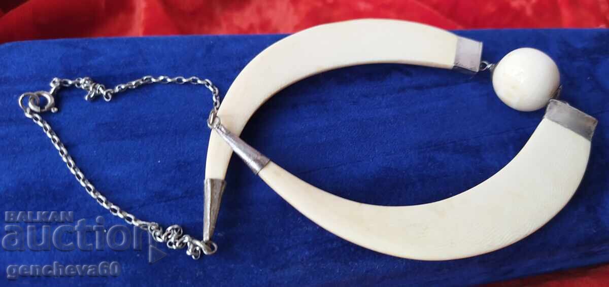 Antique Art Deco style necklace - ivory, silver - 6