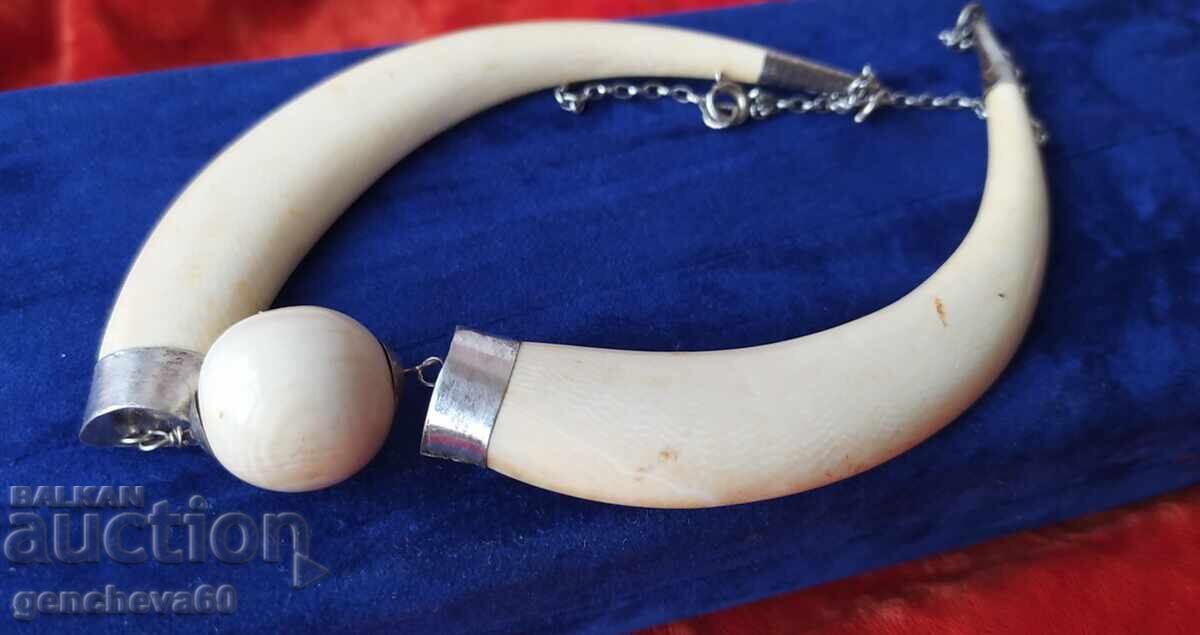 Antique Art Deco style necklace - ivory, silver - 7
