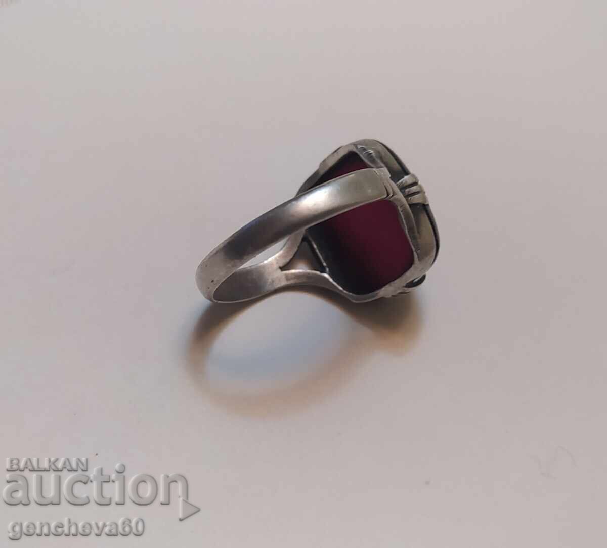 Auction  Antique Russian silver and red amber ring