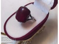 Antique Russian silver and red amber ring