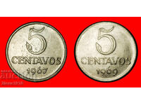 EFFIGY (1967-1975): BRAZIL ★5 CENTAVOS 1967, 1969! 2 COINS