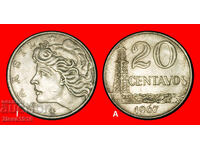 Ⰺ EFFIGY (1967-1979): BRAZIL ★ 20 CENTAVOS 1967! DISCOVERY