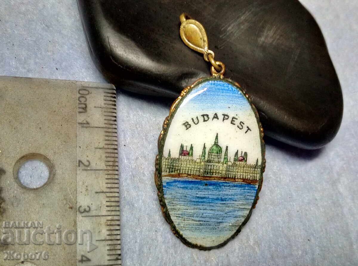 Antic MEDALION EMAILED BUDAPEST Porțelan pictat și cupru