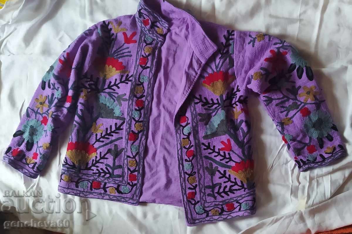 Jachetă frumoasă din bumbac brodat cu motive florale - 7